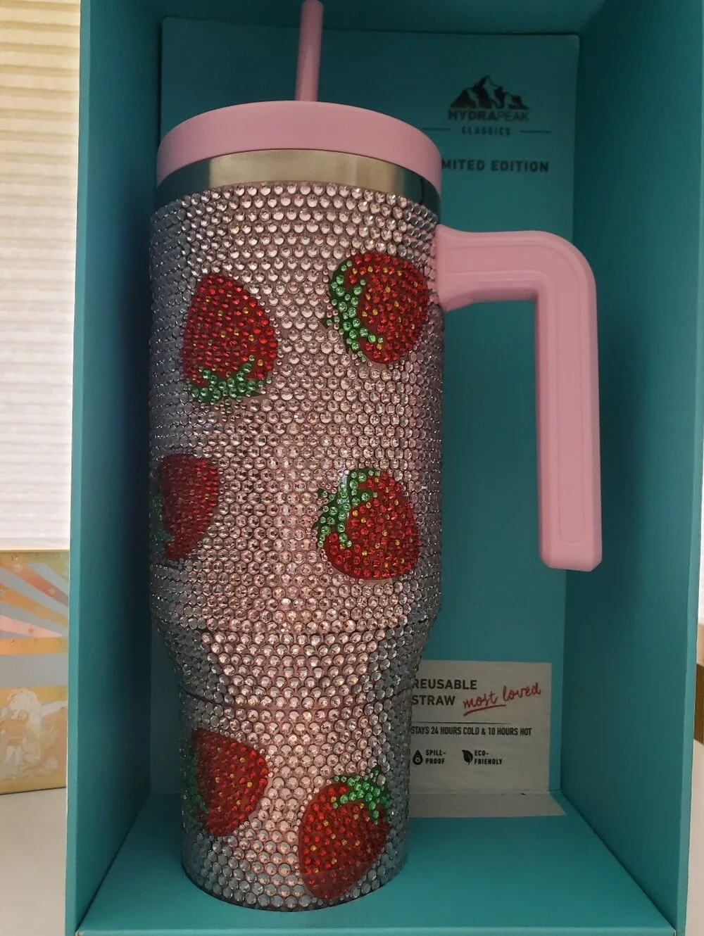 Pink Rhinestone Strawberry Bling  Hydra Peak 40 Oz Tumbler with Straw